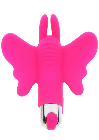 Fuchsia vlinder vinger-vibe recht van voren met opstaande middenvorm en zilveren basis