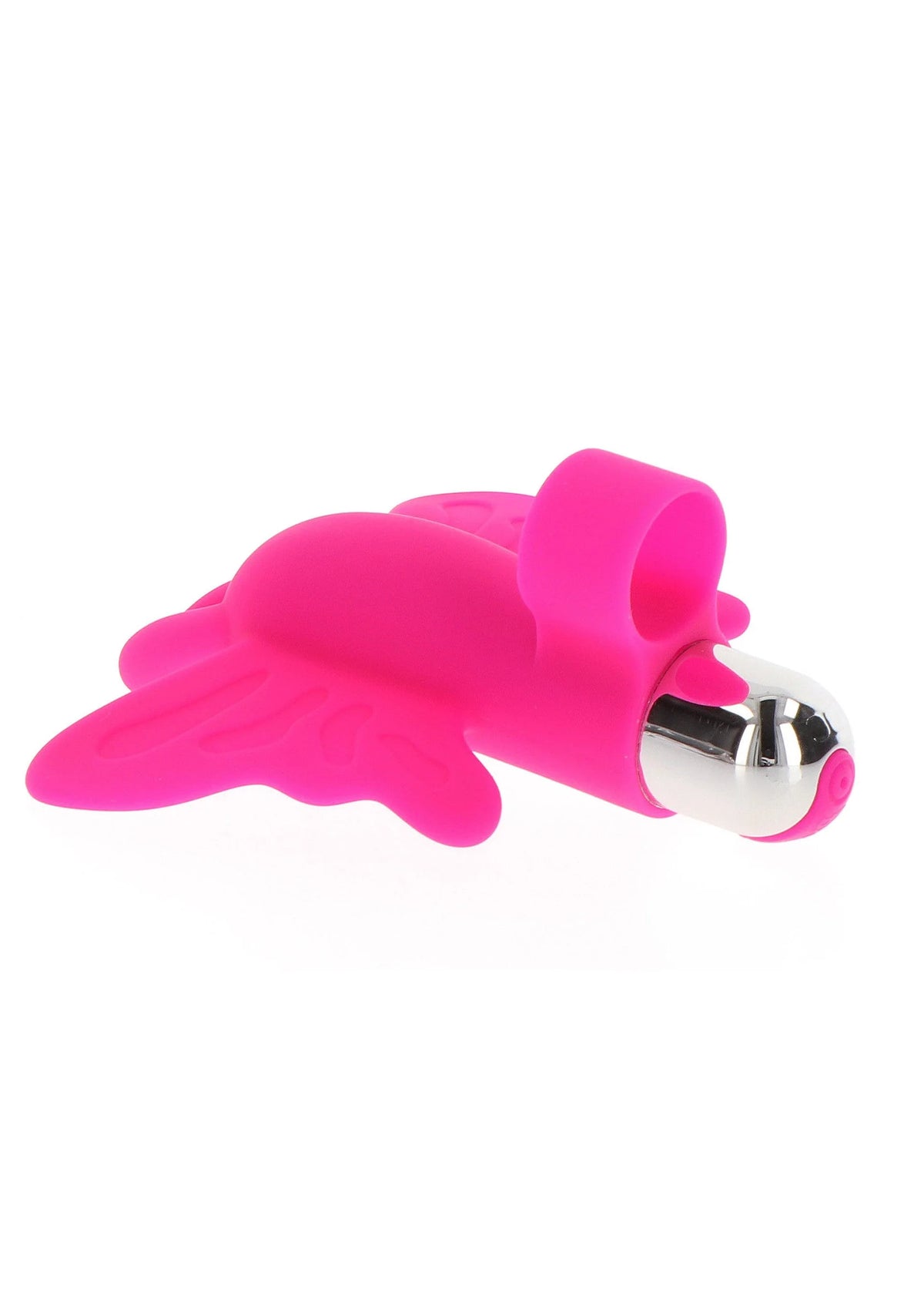 Zijaanzicht van fuchsia vlinder vinger-vibe met afgeronde vleugels en zilveren kop