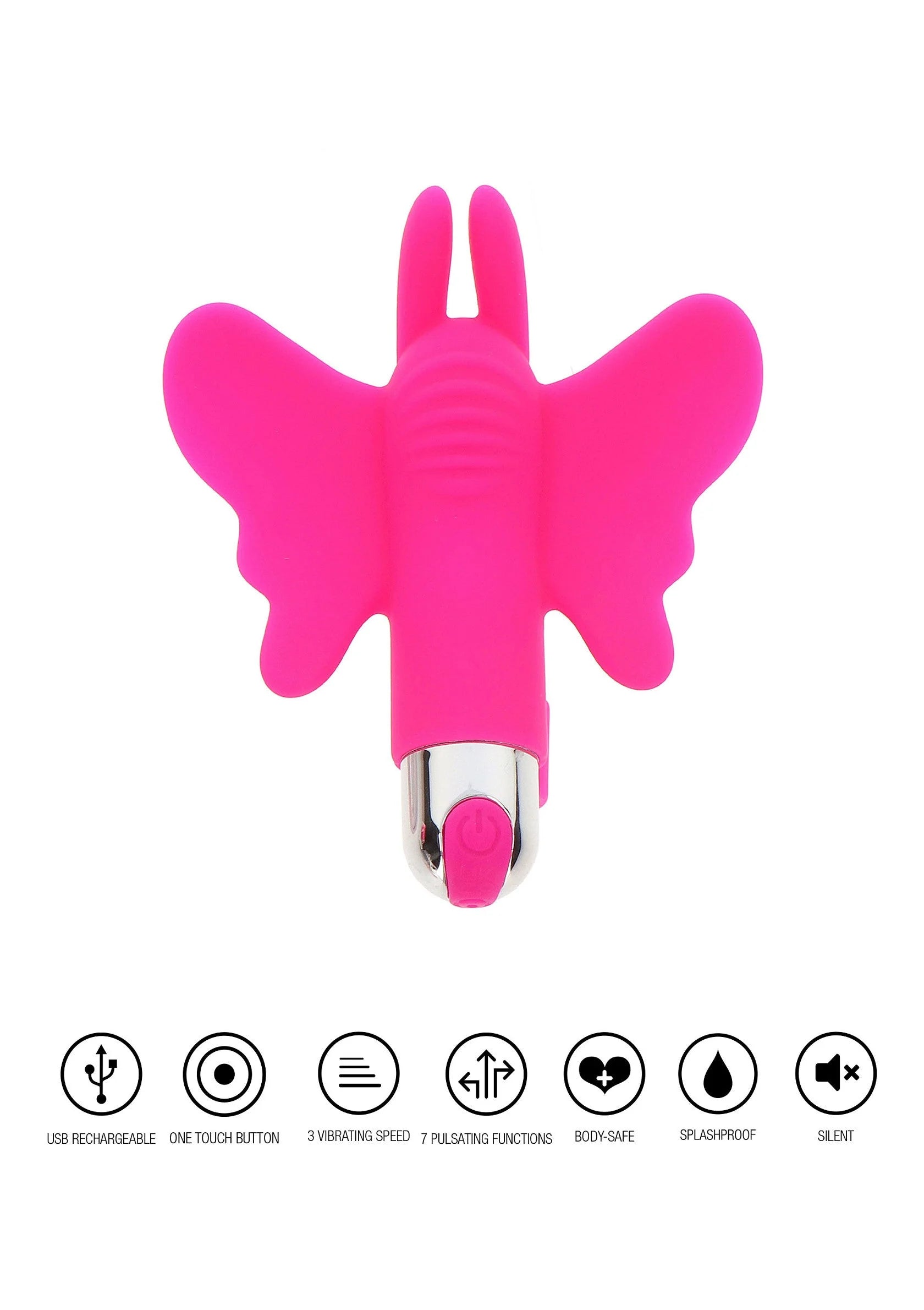 ToyJoy vlinder vinger-vibrator (oplaadbaar), roze fuchsia, met aansluiting onderaan