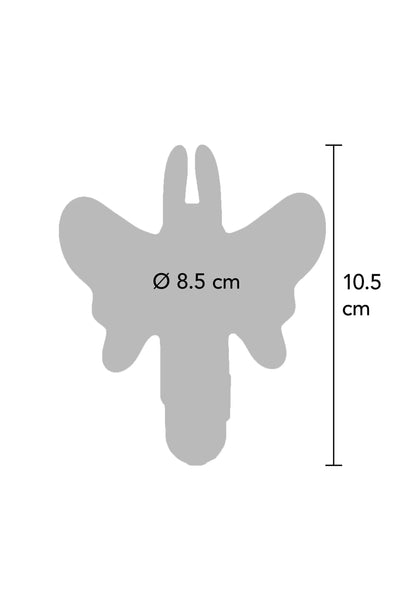 Maattekening: grijze vlindercontour van vinger-vibe met Ø 8,5 cm en 10,5 cm
