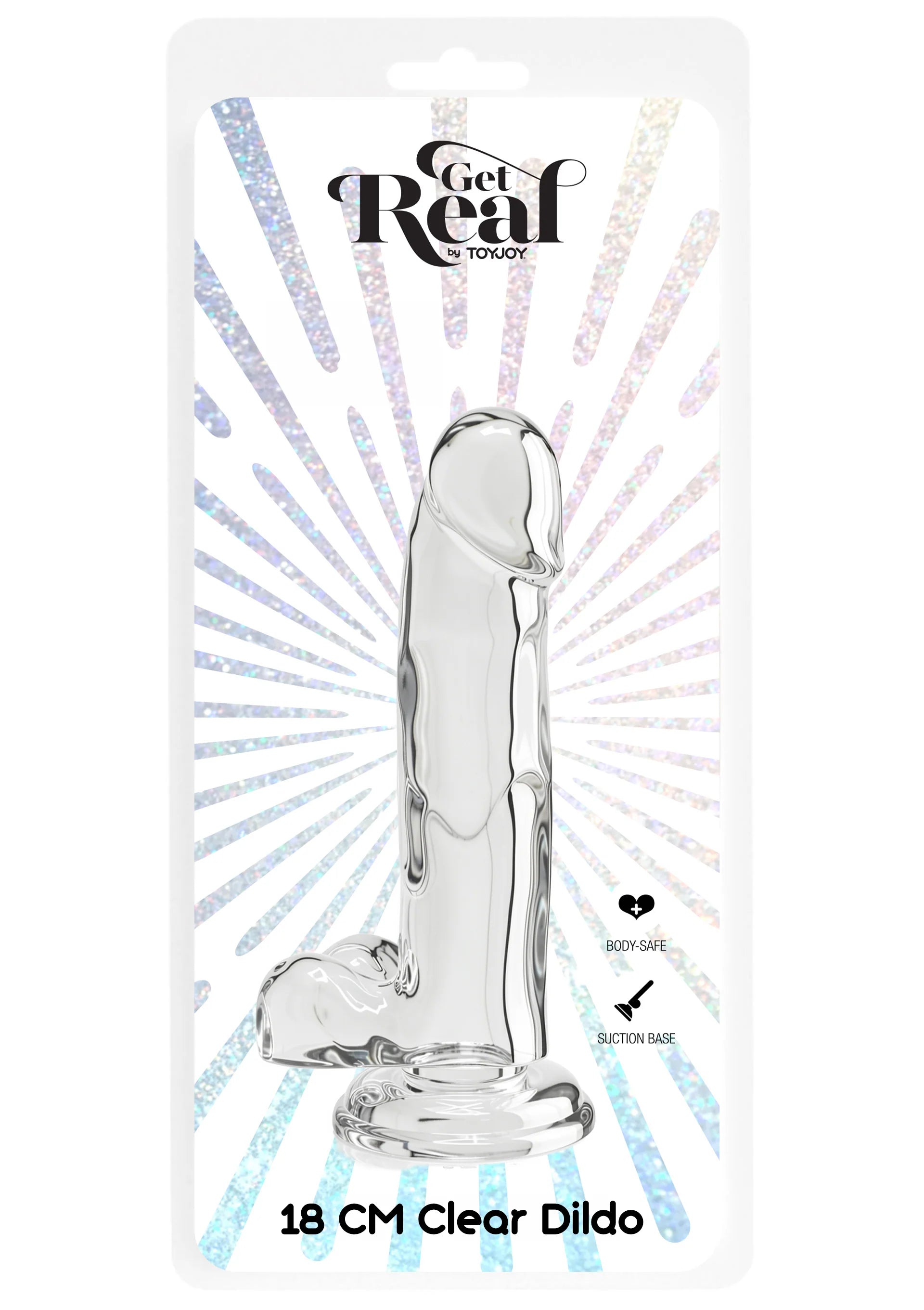 Get Real clear dildo verpakking, ToyJoy, 18 cm, met zuignapbasis