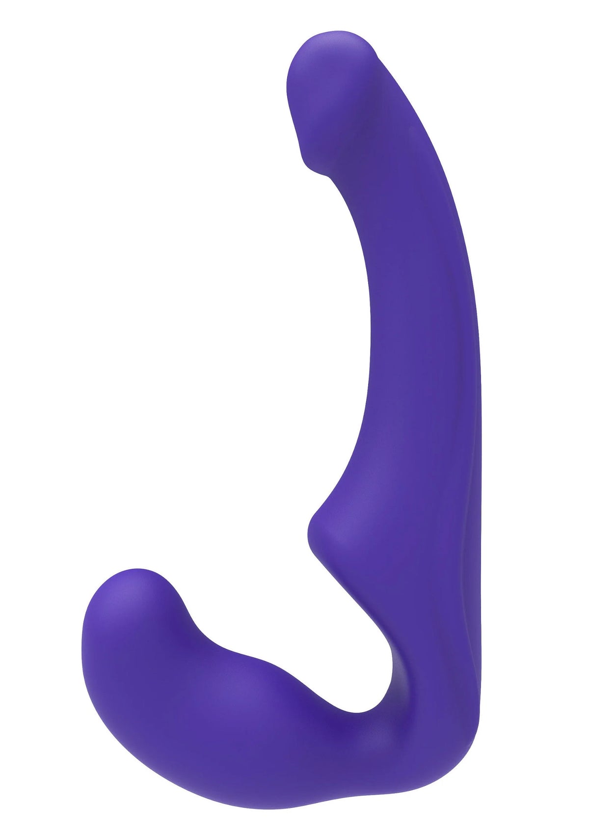 Paarse siliconen strap-on met glad oppervlak, langwerpige vorm en ronde basis
