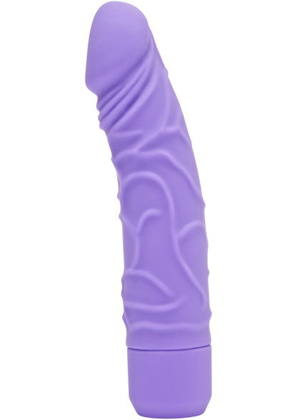 ToyJoy vibrator, paarse siliconen met zijaanzicht en reliëfstructuur