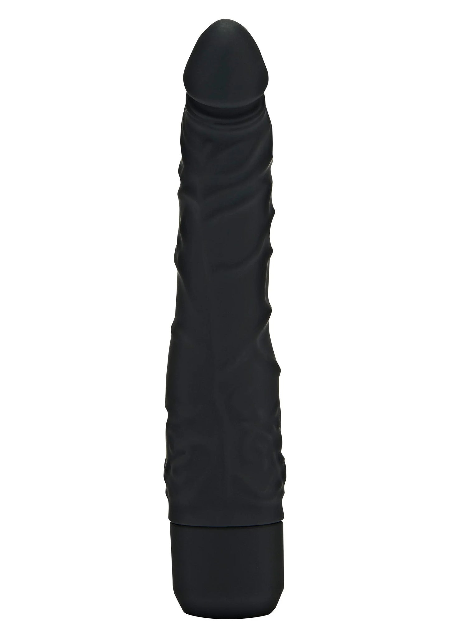 Zwarte slanke vibrator met afgeronde platte basis en opstaande top