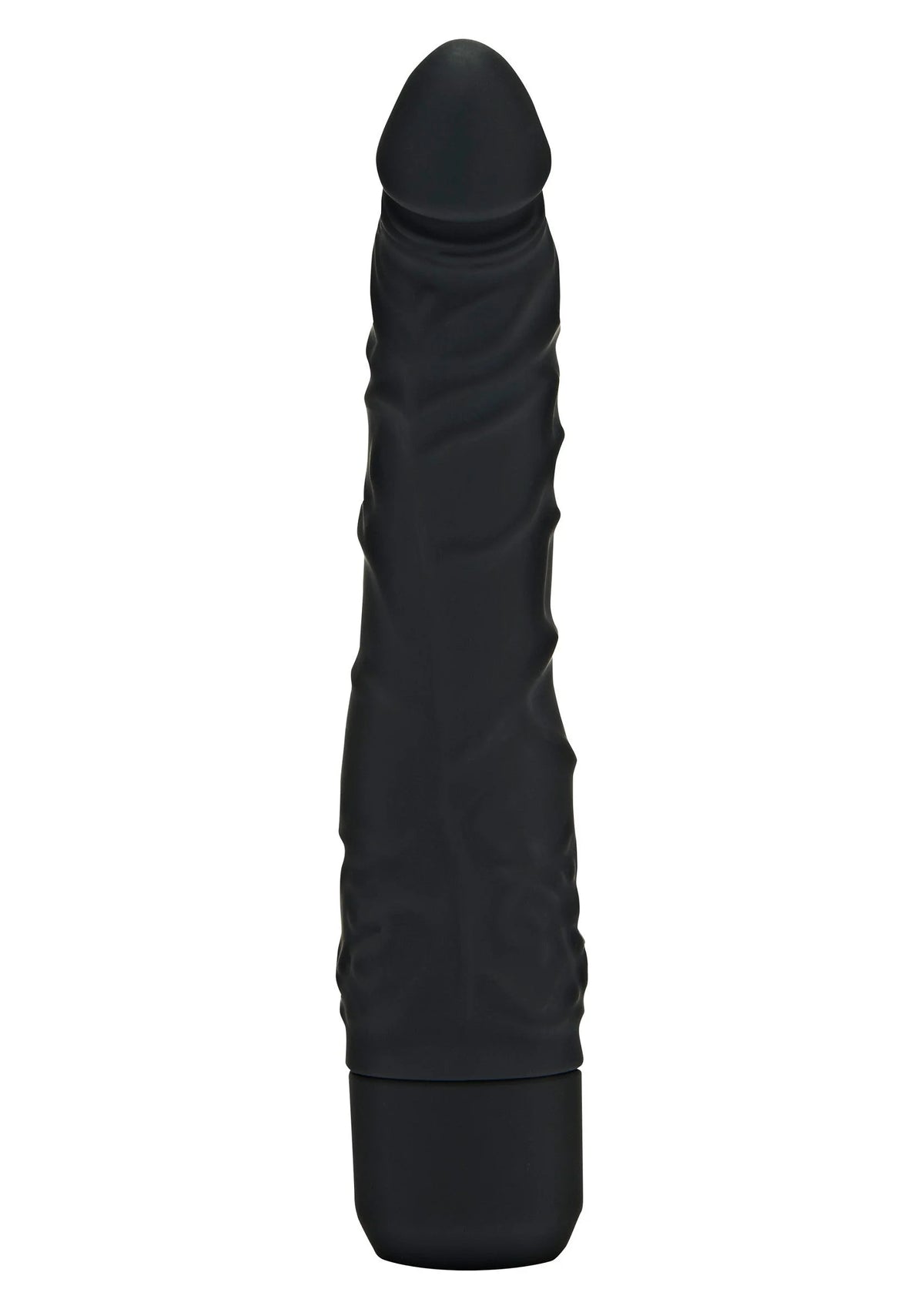 Zwarte slanke vibrator met afgeronde platte basis en opstaande top