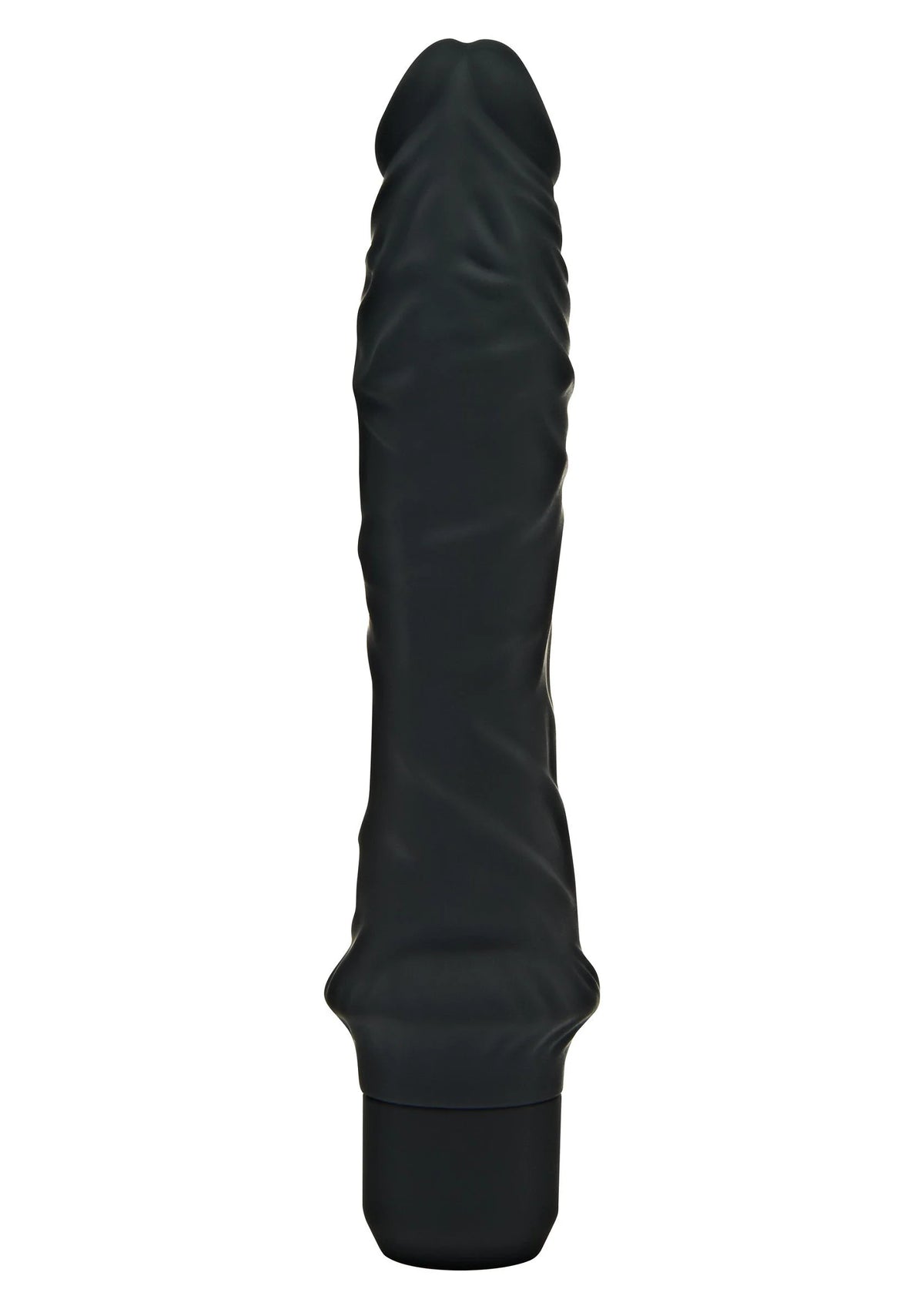 Grote vibrator in zwart met reliëf, afgeronde top en brede basis