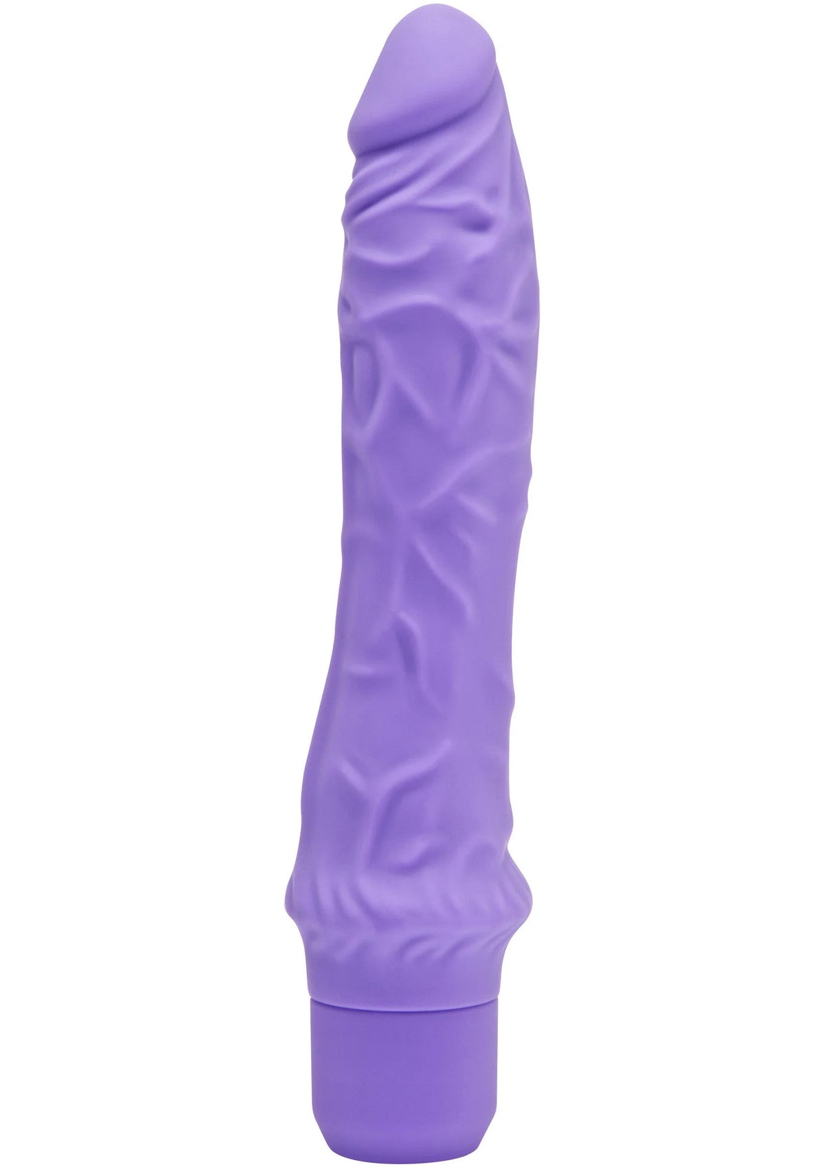 Grote vibrator van ToyJoy in paars, reliëfstructuur, afgeronde top en brede basis