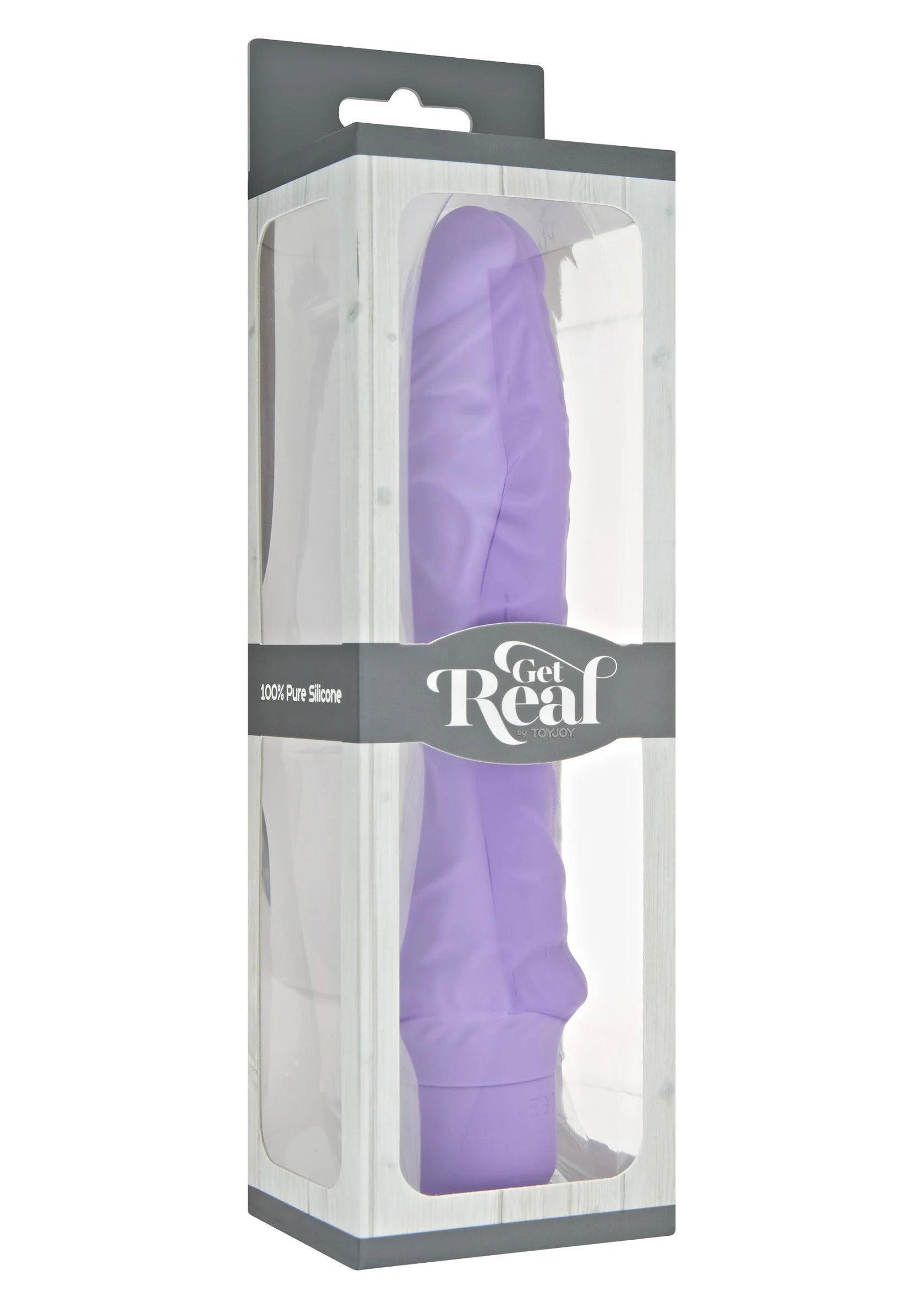 Klassieke grote vibrator in verpakking, paars Get Real, op blisterkaart