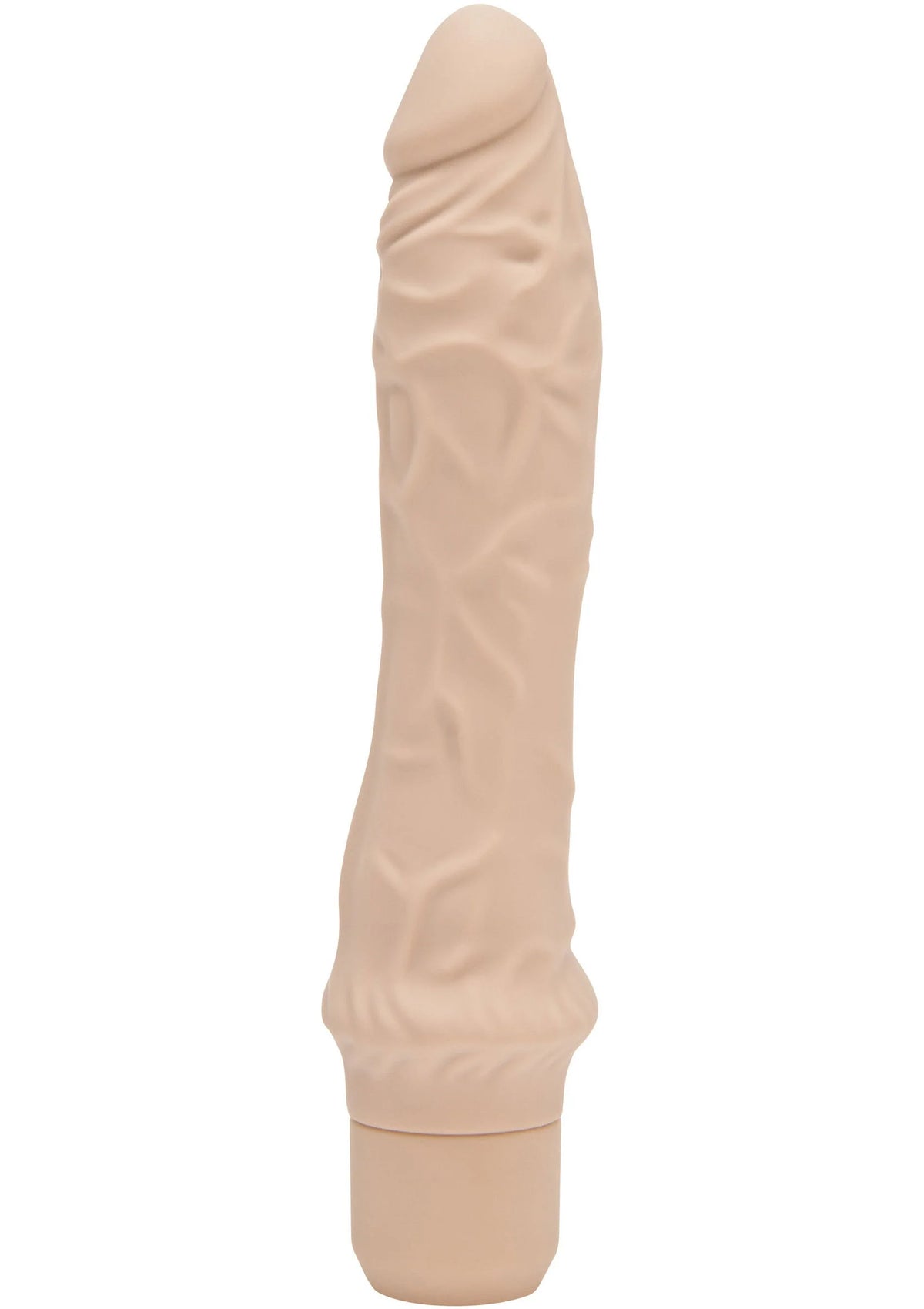 Grote vibrator, staande zijaanzicht, beige kleur, gladde textuur met afgeronde top