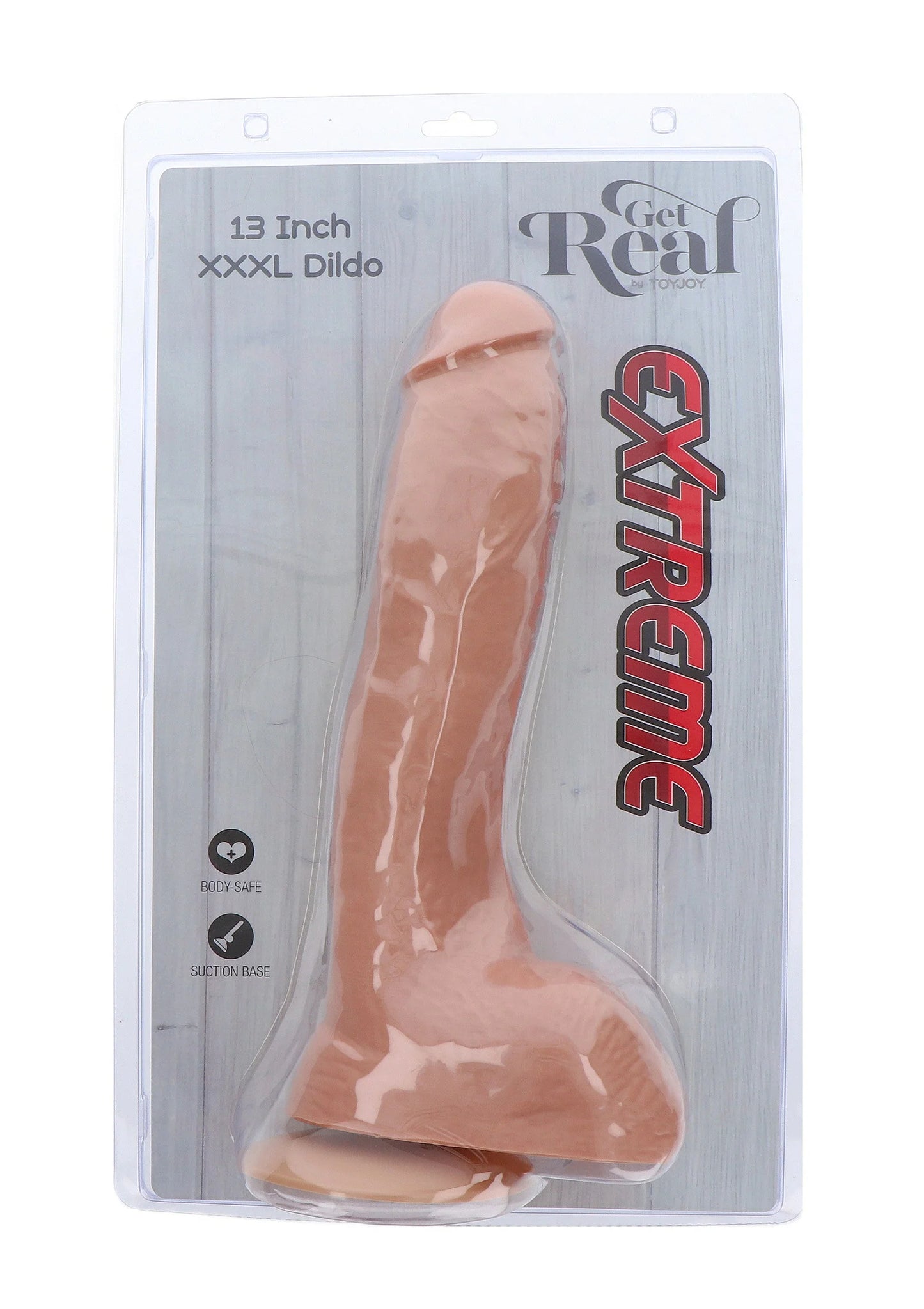 Roze PVC dildo in blisterverpakking, gebogen vorm, 34 cm