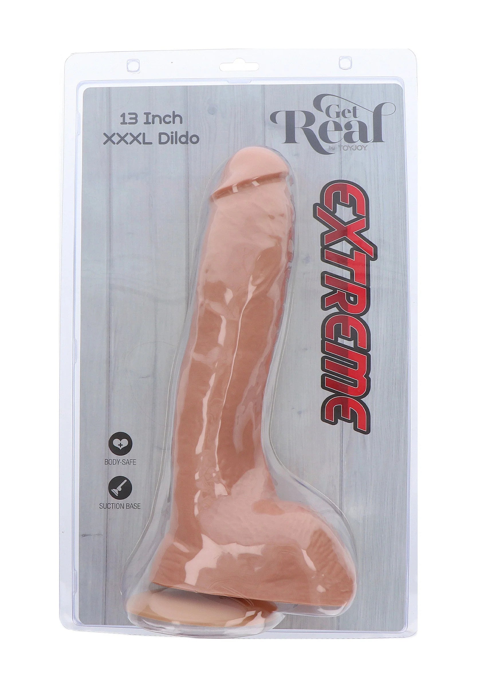 Roze PVC dildo in blisterverpakking, gebogen vorm, 34 cm