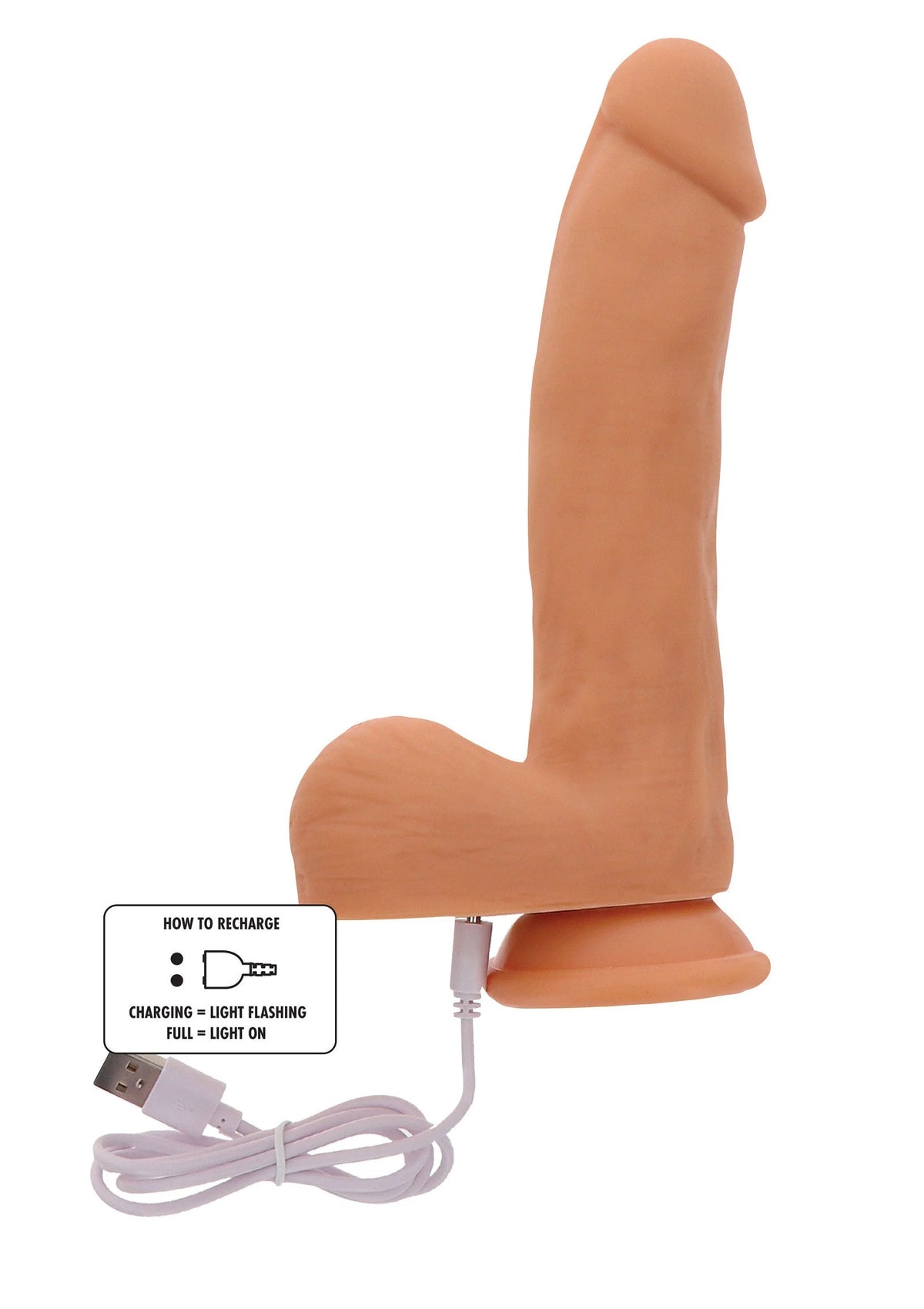 Oranje siliconen dildo met laadkabel en brede voet