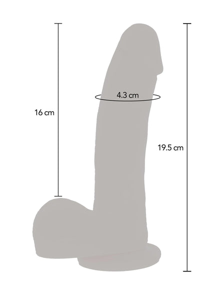 Grijze siliconen dildo, 19,5 cm met afgeronde basis