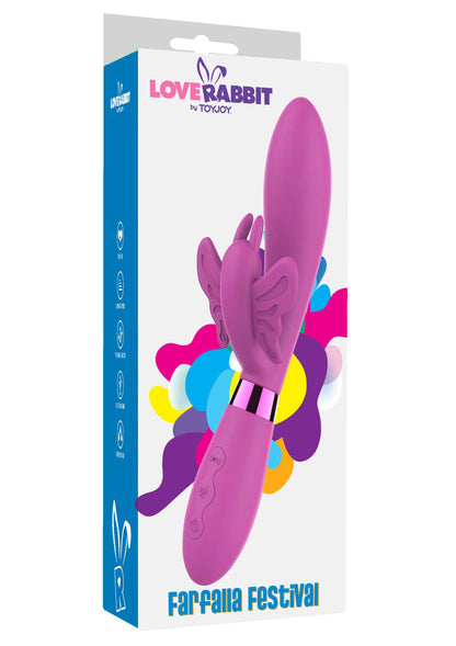 Verpakkingsdoos ToyJoy LoveRabbit Farfalla Festival met kleurrijke figuren en vibrator