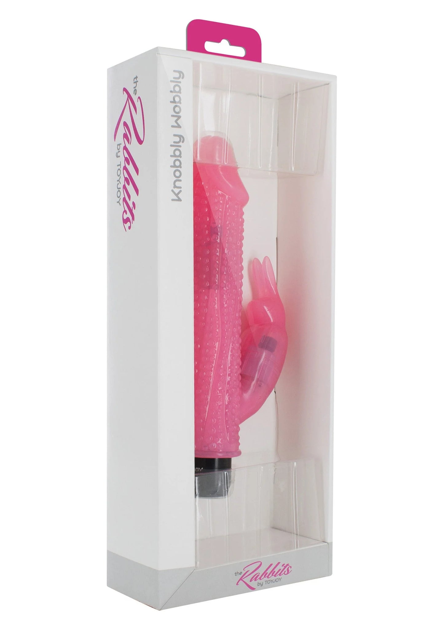 Verpakkingsdoos met roze ToyJoy-knobbly vibrator en Rabbit-logo
