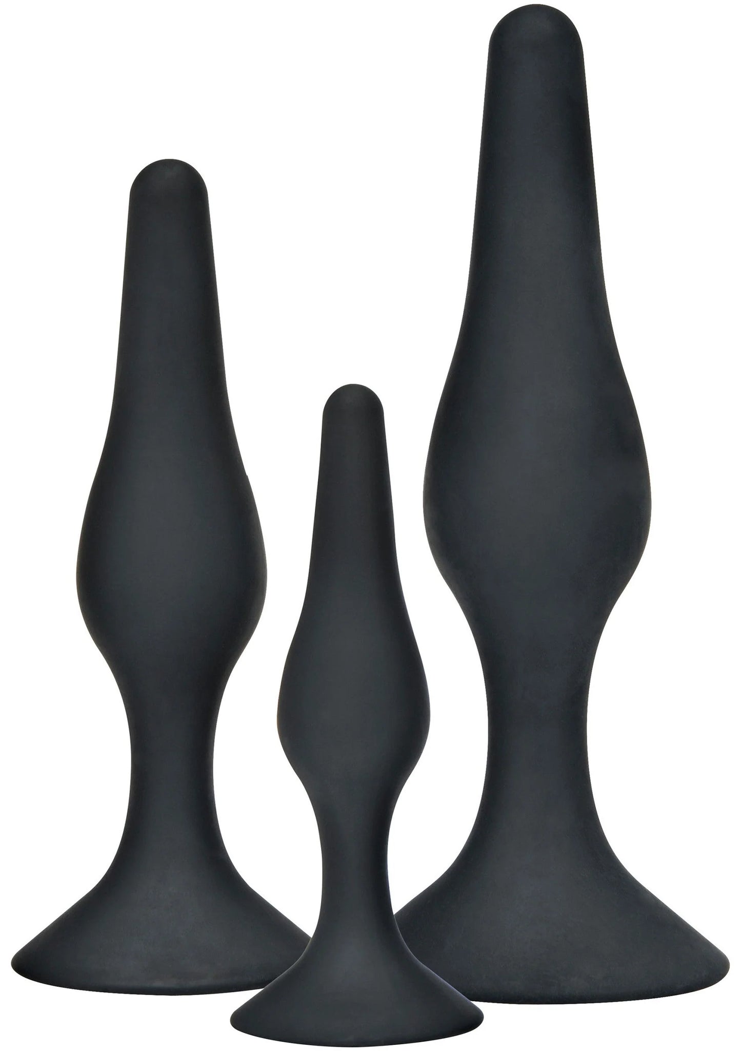 Set van 3 zwarte anale buttplugs: grote, middel en kleine kegelvorm