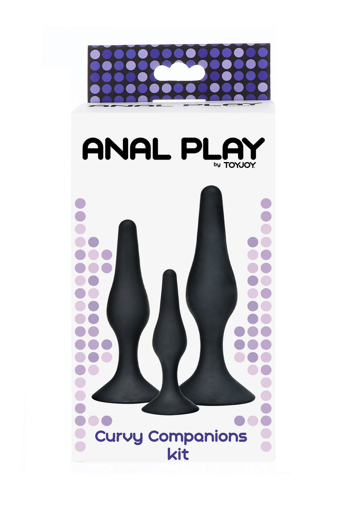 Doos met ANAL PLAY by ToyJoy Curvy Companions kit en silhouet van drie pluggen