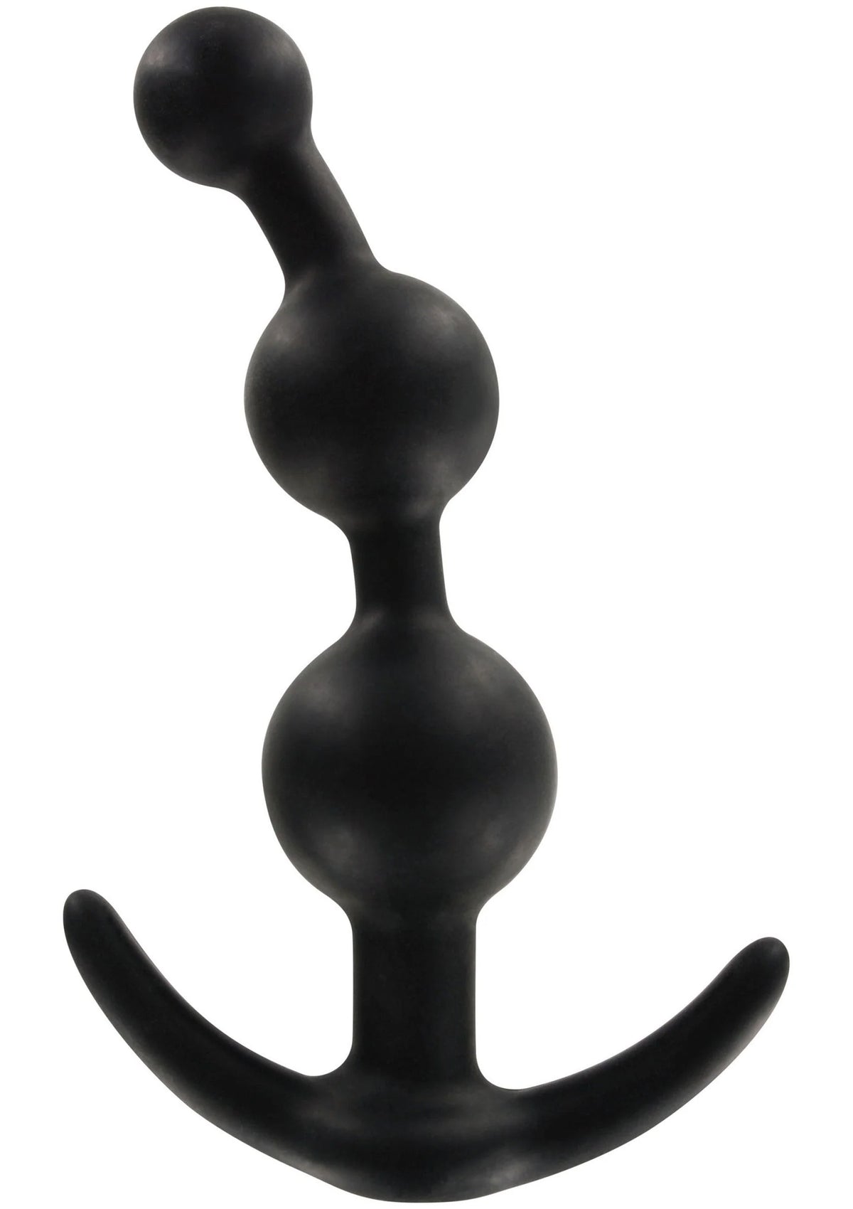 Zwarte anale plug in close-up met drie bollen en gebogen voet