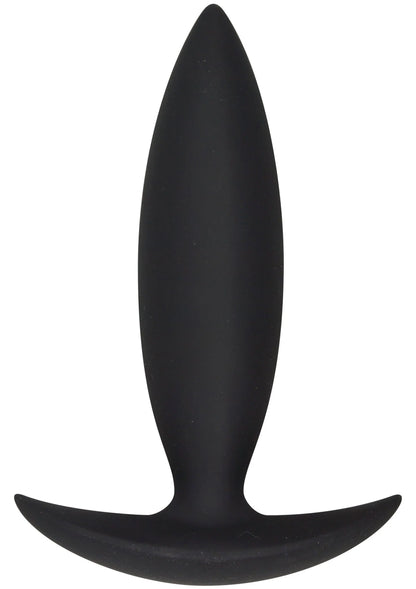 Anale buttplug starter, zwarte taps plug met brede, ronde onderkant.