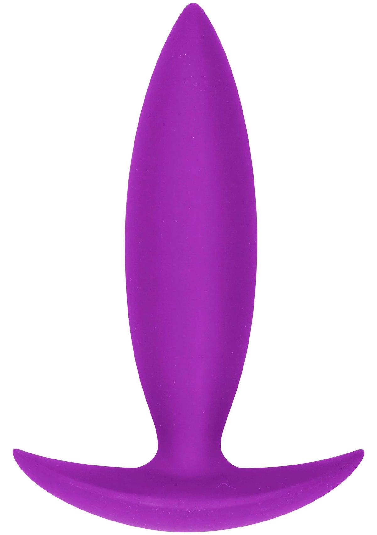 Anale buttplug starter, paarse plug met taps top en brede basis.