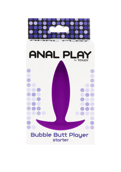 ANAL PLAY by TOYJOY verpakking met paarse buttplug en Bubble Butt Player starter.