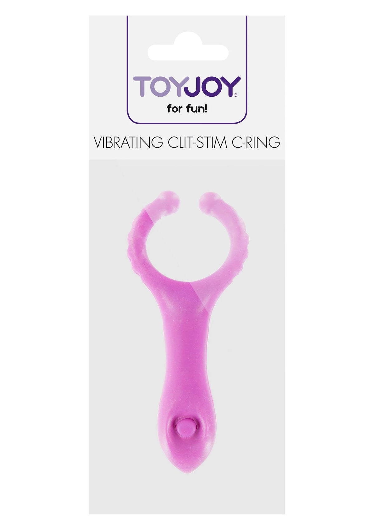 ToyJoy productverpakking: vibrerende clitstim C-ring in roze/paars