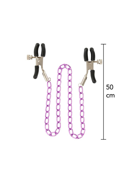 Nippelklemmen met paarse ketting, verstelbare set; lengte 50 cm