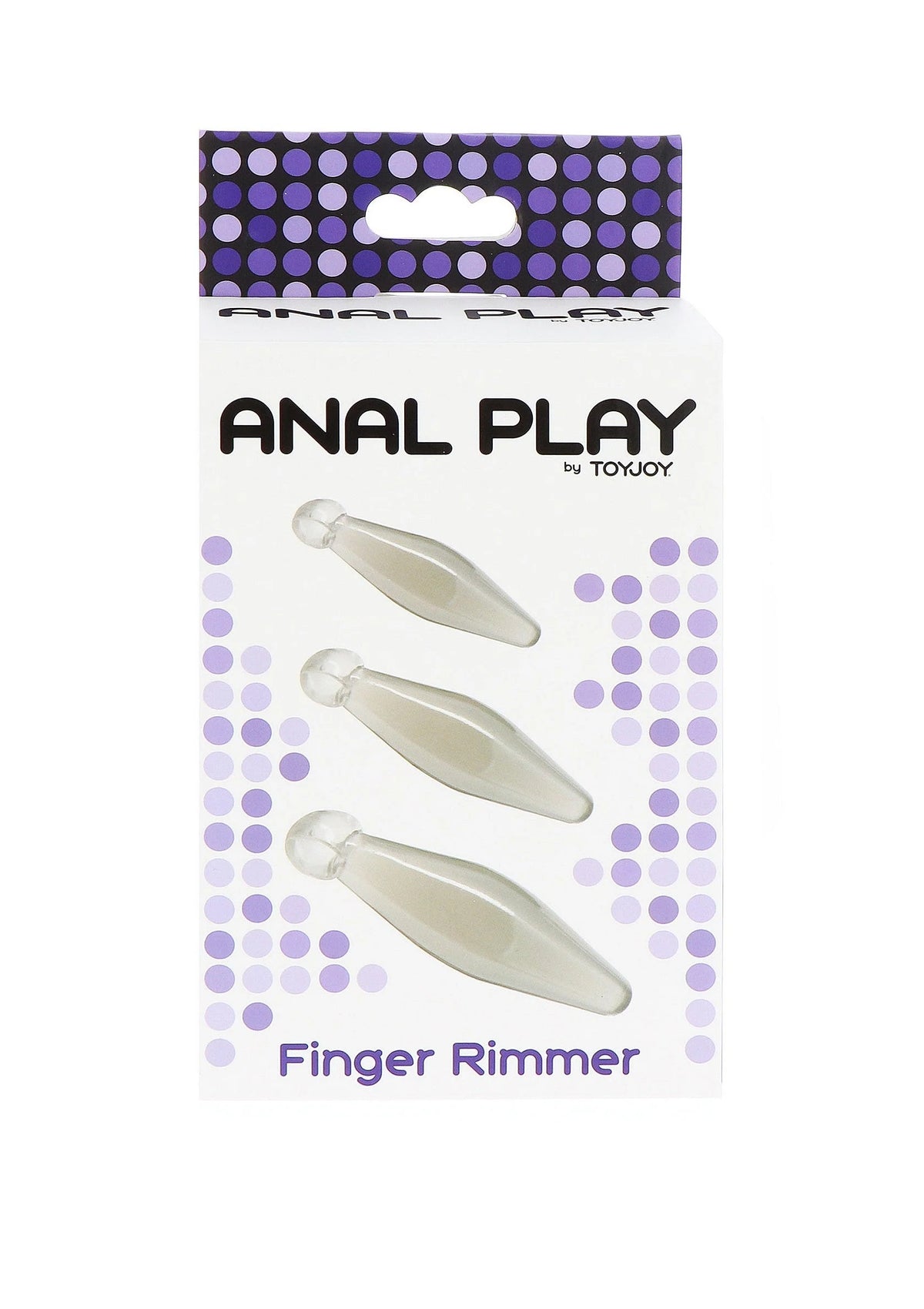 Doosje met drie transparante ANAL PLAY Finger Rimmer vingerfitters van ToyJoy