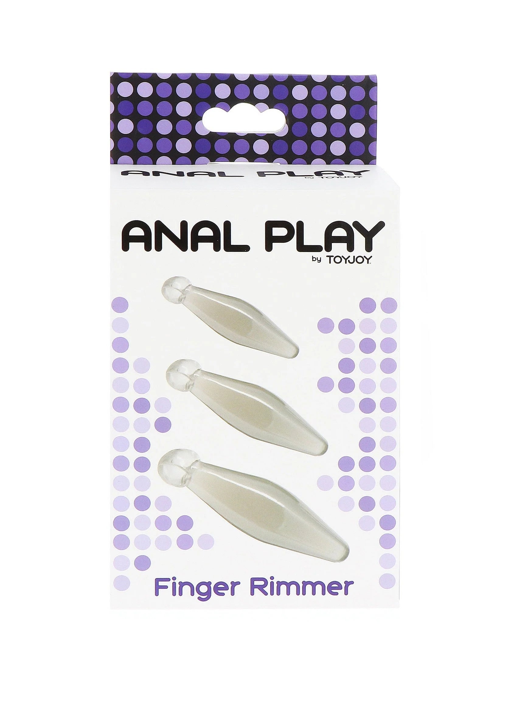 Doosje met drie transparante ANAL PLAY Finger Rimmer vingerfitters van ToyJoy