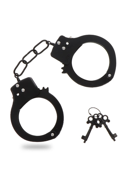 Zwarte metalen handboeien met ketting en sleutelset