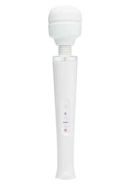 Witte ToyJoy Magic Massager met bedieningsknoppen op het handvat en opzetstuk