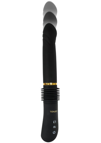 Zwarte ToyJoy thruster-vibrator met gouden ring en knoppen