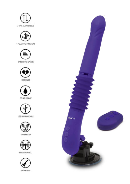 ToyJoy paars dildo op zuignap met afstandsbediening en pictogrammen met functies