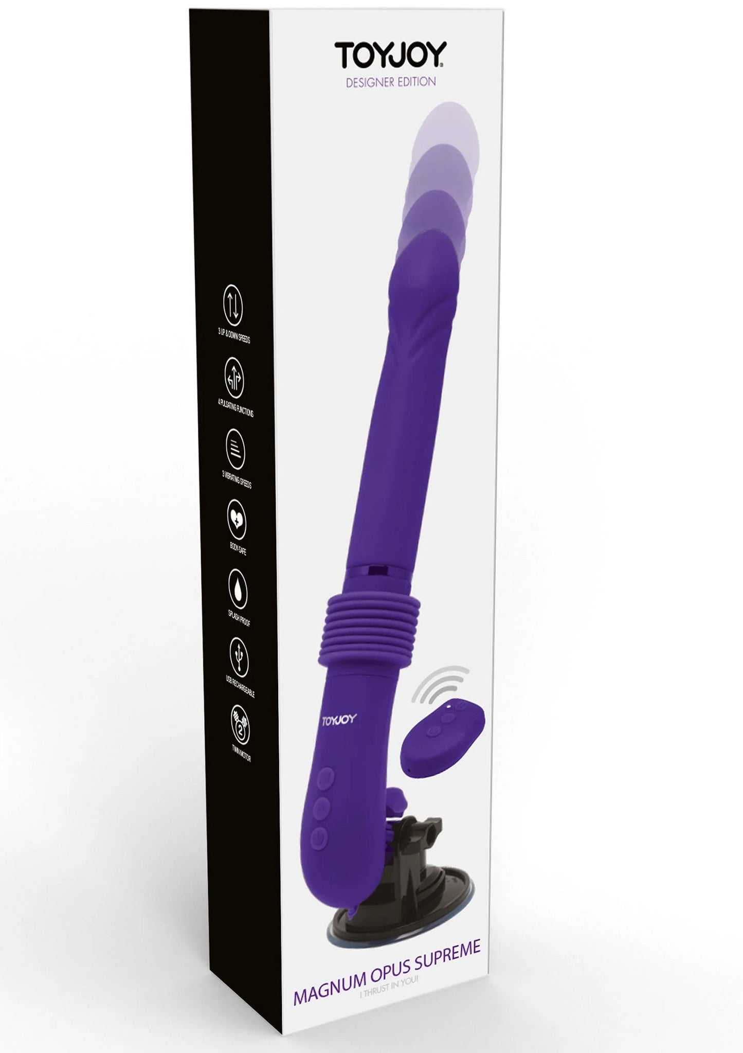 ToyJoy paars dildo met ribbelhandgreep en zuignapvoet, in productverpakking