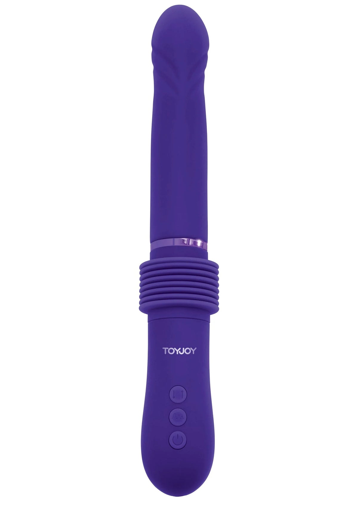 ToyJoy paars vibrator-dildo met knoppen op de handgreep en ribbelband