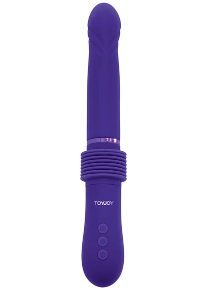 ToyJoy paars vibrator-dildo met knoppen op de handgreep en ribbelband