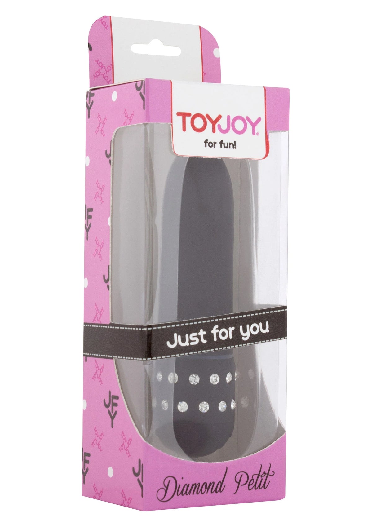 ToyJoy verpakking met zwarte vibrerende dildo en steentjesband