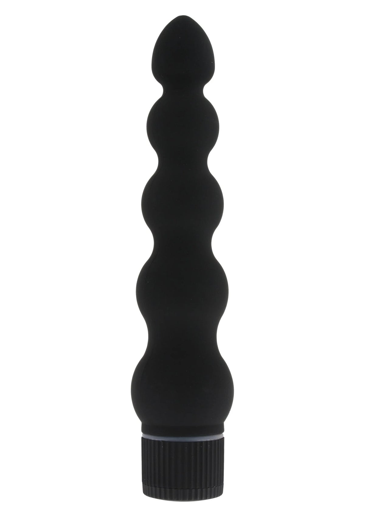 Zwarte dildo met drie ronde uitstulpingen en geribbelde onderkant