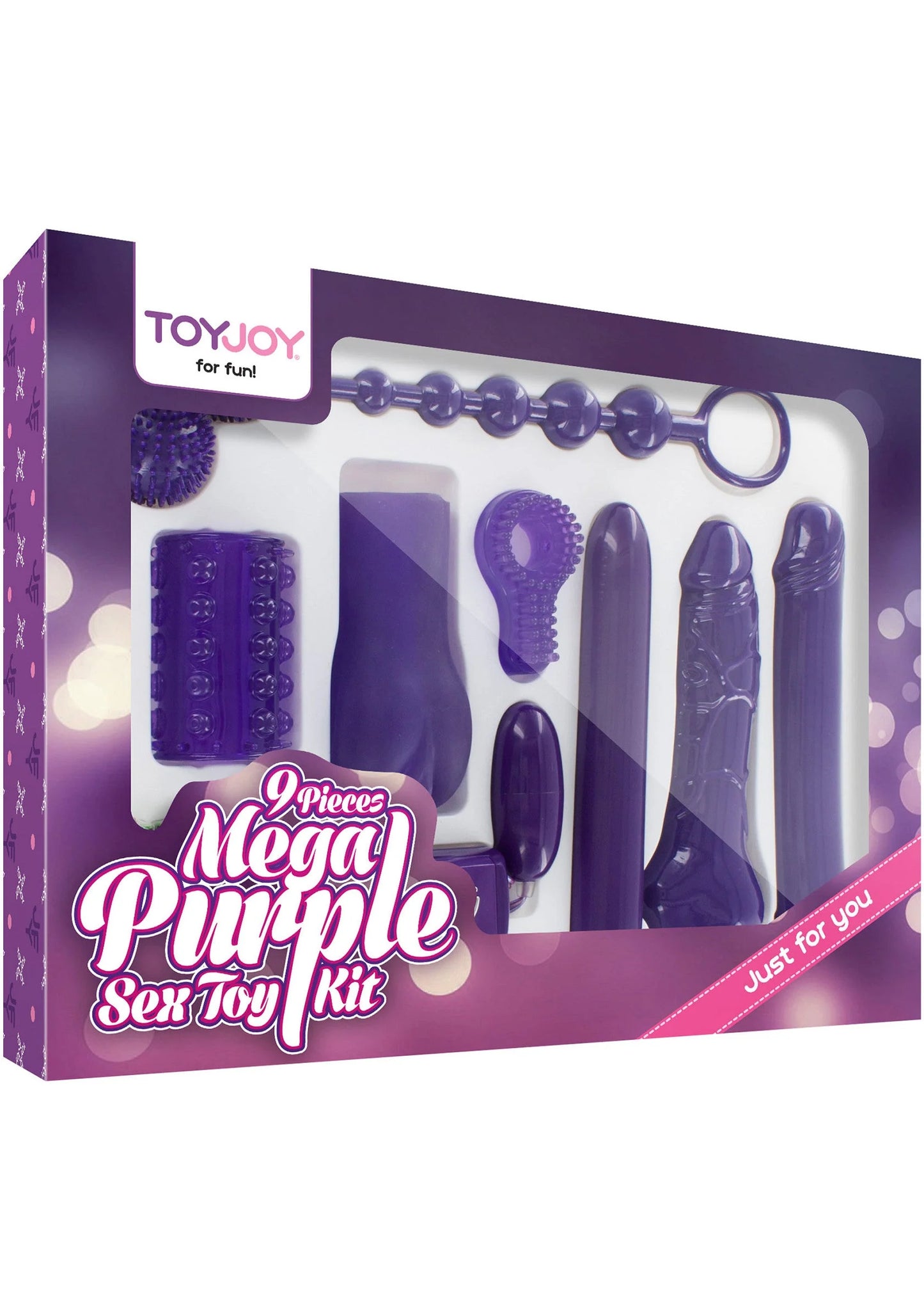 Paars sextoy-kit doos met venster, Mega Purple en ToyJoy merk