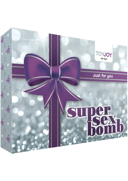 Cadeaubox met paarse strik en “Super Sex Bomb” van ToyJoy
