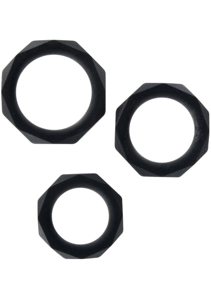 Set C-ringen met halo-effect: drie zwarte octagonale ringen