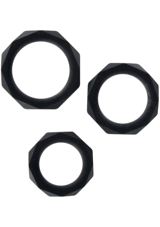 Set C-ringen met halo-effect: drie zwarte octagonale ringen