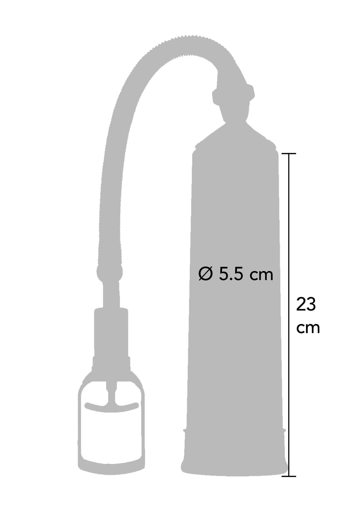 Powerpomp-silhouet met Ø5,5 cm diameter en hoogte 23 cm, slang en pompbasis