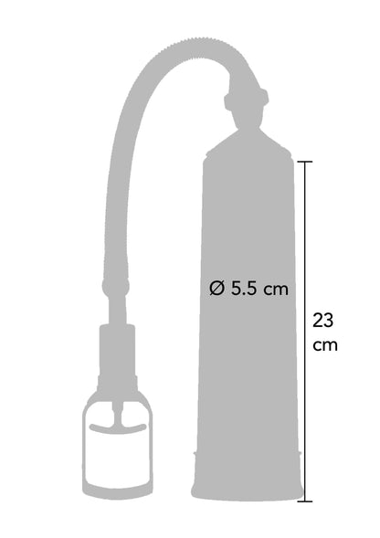 Powerpomp-silhouet met Ø5,5 cm diameter en hoogte 23 cm, slang en pompbasis