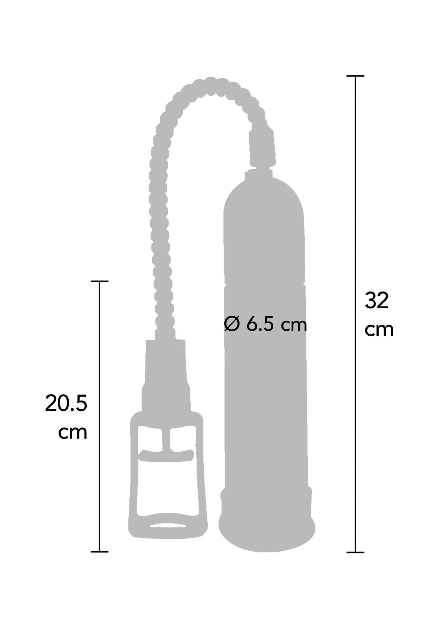 Handpomp met manometer, schematische afmeting 32 cm en Ø 6,5 cm