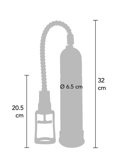 Handpomp met manometer, schematische afmeting 32 cm en Ø 6,5 cm