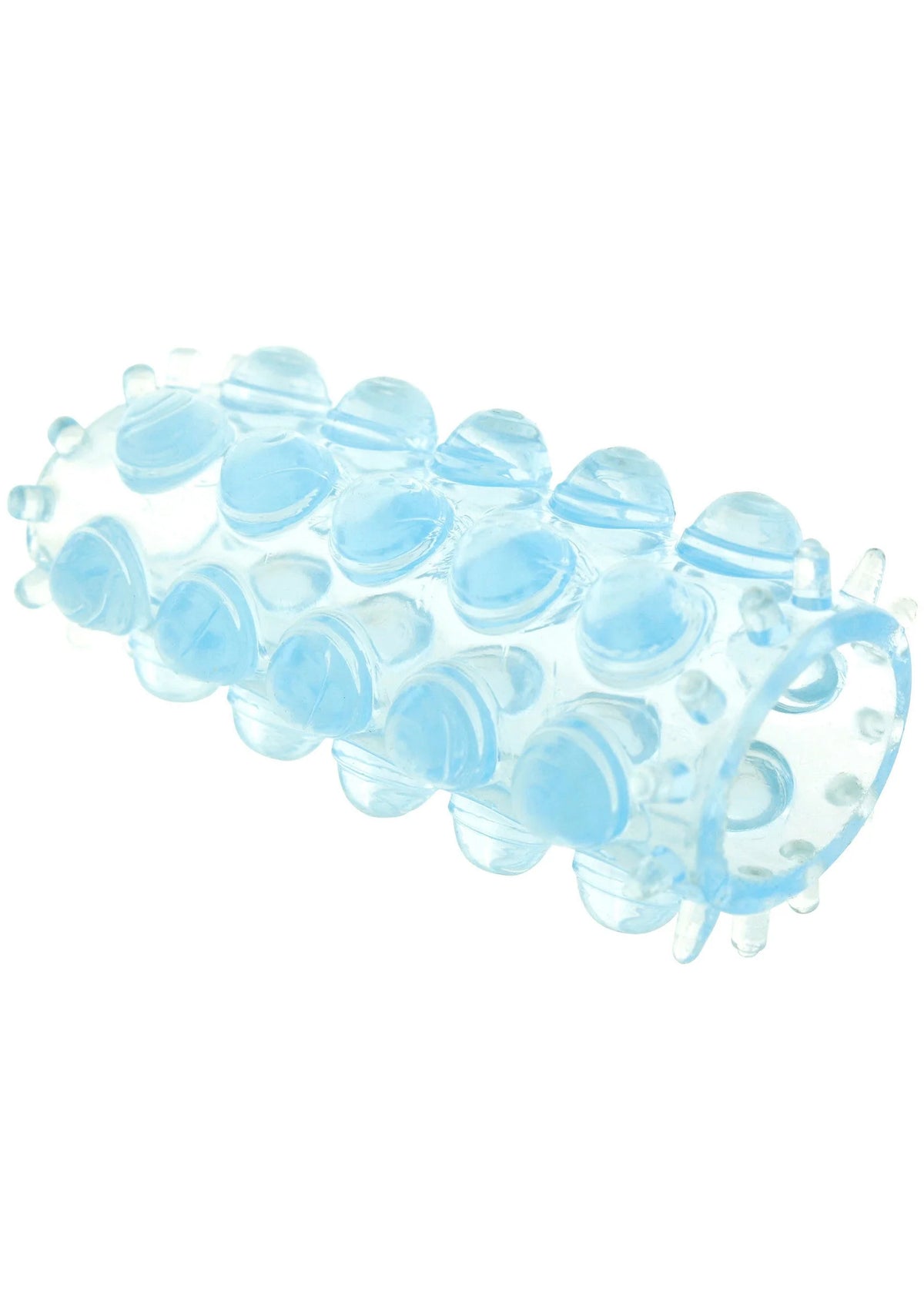 Stretchmouw met transparante blauwe noppen en kleine ringetjes