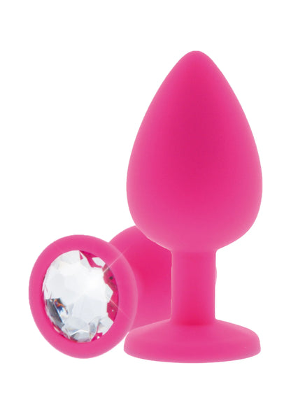 Kleine anale plug in roze met ronde glinsterende steen
