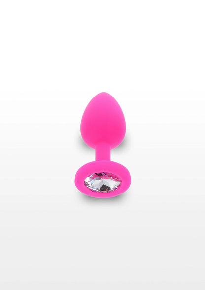 Kleine anale plug in roze met ronde glinsterende steen