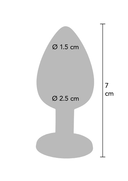 Afmetingen: anale plug; hoogte 7 cm, ø1,5 cm en ø2,5 cm